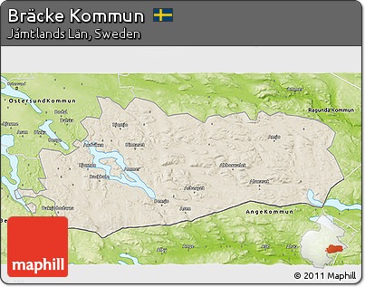Shaded Relief 3D Map of Bräcke Kommun, physical outside