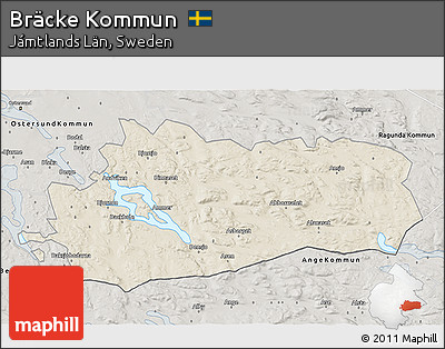 Shaded Relief 3D Map of Bräcke Kommun, semi-desaturated