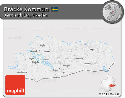 Silver Style 3D Map of Bräcke Kommun, single color outside