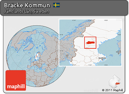 Gray Location Map of Bräcke Kommun, highlighted country, hill shading