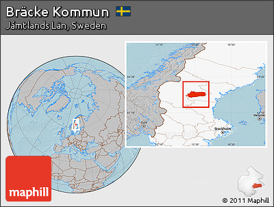 Gray Location Map of Bräcke Kommun, highlighted country, hill shading
