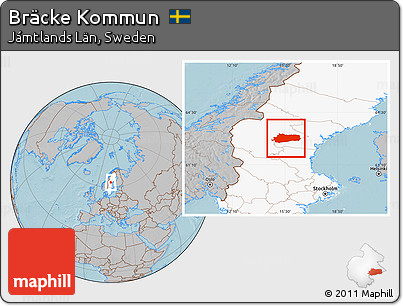 Gray Location Map of Bräcke Kommun, highlighted country, hill shading