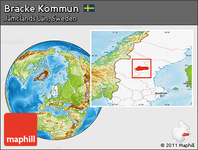 Physical Location Map of Bräcke Kommun, highlighted country