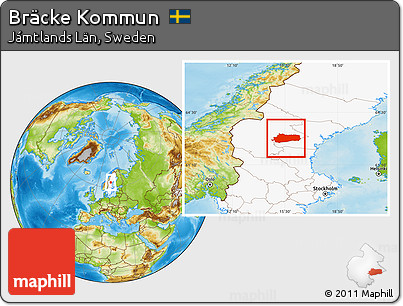 Physical Location Map of Bräcke Kommun, highlighted country