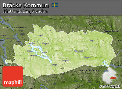 Physical Map of Bräcke Kommun, darken