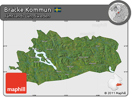 Satellite Map of Bräcke Kommun, single color outside