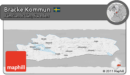Gray Panoramic Map of Bräcke Kommun, single color outside