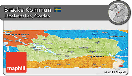 Physical Panoramic Map of Bräcke Kommun, political outside