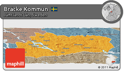 Political Panoramic Map of Bräcke Kommun, semi-desaturated