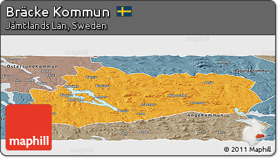 Political Panoramic Map of Bräcke Kommun, semi-desaturated