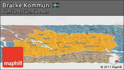 Political Panoramic Map of Bräcke Kommun, semi-desaturated