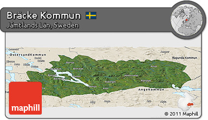 Satellite Panoramic Map of Bräcke Kommun, shaded relief outside