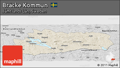 Shaded Relief Panoramic Map of Bräcke Kommun, desaturated
