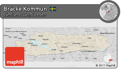 Shaded Relief Panoramic Map of Bräcke Kommun, desaturated