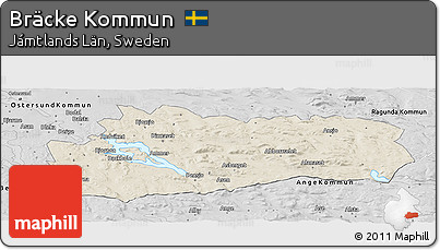 Shaded Relief Panoramic Map of Bräcke Kommun, desaturated