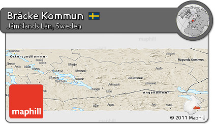 Shaded Relief Panoramic Map of Bräcke Kommun