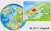 Physical Location Map of Jámtlands Län, within the entire country