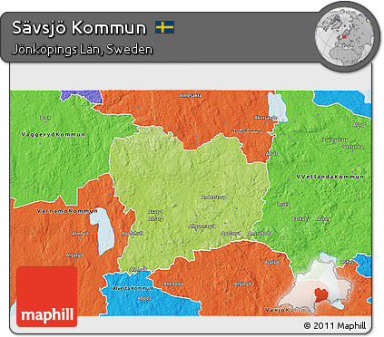 Physical 3D Map of Sävsjö Kommun, political outside