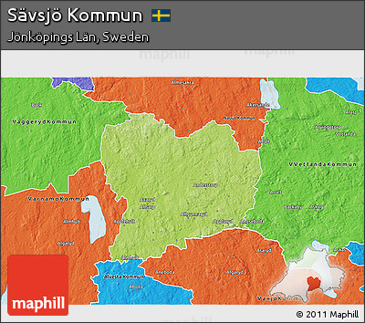 Physical 3D Map of Sävsjö Kommun, political outside