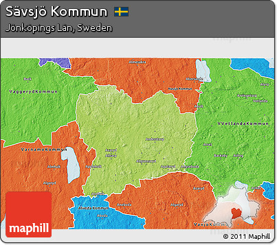 Physical 3D Map of Sävsjö Kommun, political outside