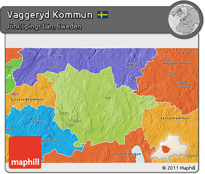 Physical 3D Map of Vaggeryd Kommun, political outside
