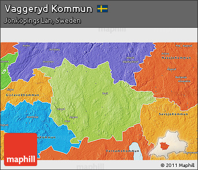 Physical 3D Map of Vaggeryd Kommun, political outside