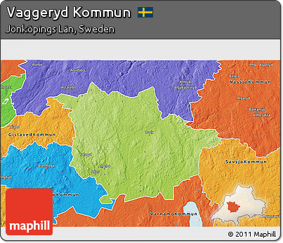Physical 3D Map of Vaggeryd Kommun, political outside