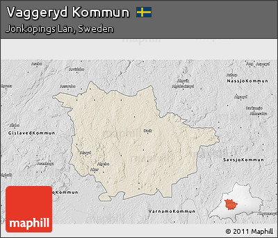Shaded Relief 3D Map of Vaggeryd Kommun, desaturated