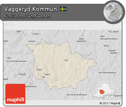 Shaded Relief 3D Map of Vaggeryd Kommun, desaturated