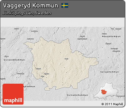Shaded Relief 3D Map of Vaggeryd Kommun, desaturated