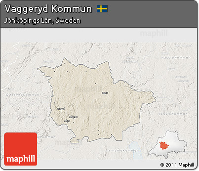 Shaded Relief 3D Map of Vaggeryd Kommun, lighten