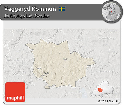Shaded Relief 3D Map of Vaggeryd Kommun, lighten, semi-desaturated