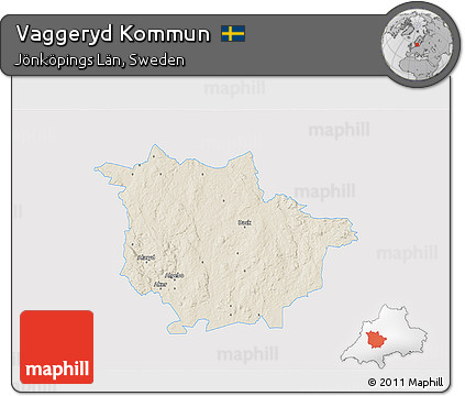 Shaded Relief 3D Map of Vaggeryd Kommun, single color outside