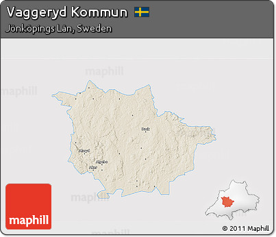 Shaded Relief 3D Map of Vaggeryd Kommun, single color outside