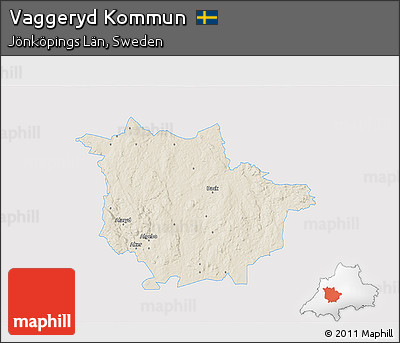 Shaded Relief 3D Map of Vaggeryd Kommun, single color outside