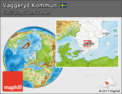 Physical Location Map of Vaggeryd Kommun, highlighted country, highlighted parent region