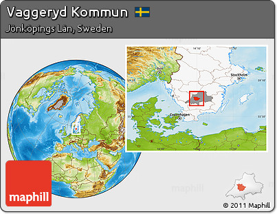 Physical Location Map of Vaggeryd Kommun, highlighted country, highlighted parent region