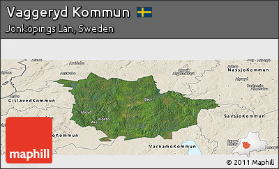 Satellite Panoramic Map of Vaggeryd Kommun, shaded relief outside