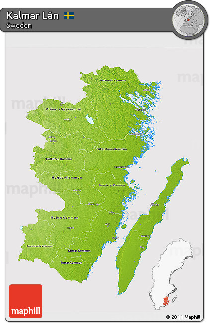 Physical 3D Map of Kalmar Län, cropped outside