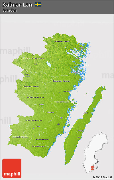 Physical 3D Map of Kalmar Län, cropped outside