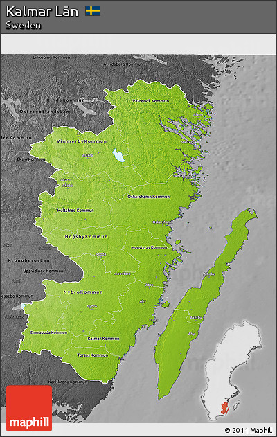 Physical 3D Map of Kalmar Län, darken, desaturated