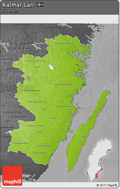 Physical 3D Map of Kalmar Län, darken, desaturated