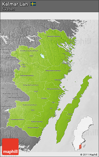 Physical 3D Map of Kalmar Län, desaturated