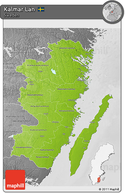 Physical 3D Map of Kalmar Län, desaturated