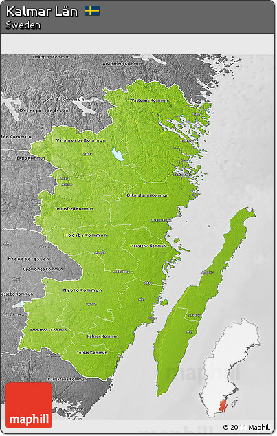 Physical 3D Map of Kalmar Län, desaturated