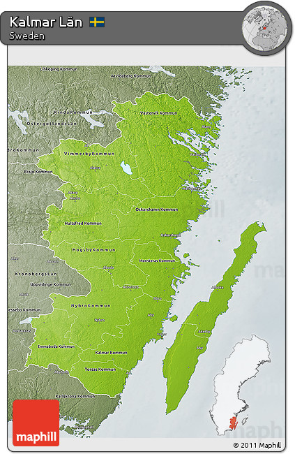 Physical 3D Map of Kalmar Län, semi-desaturated