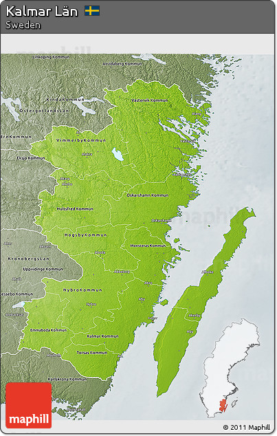 Physical 3D Map of Kalmar Län, semi-desaturated