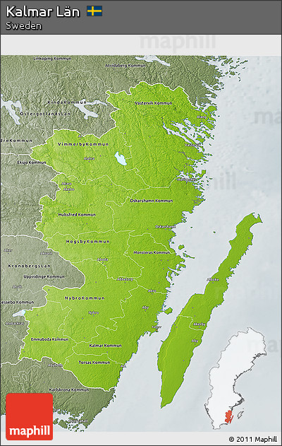 Physical 3D Map of Kalmar Län, semi-desaturated