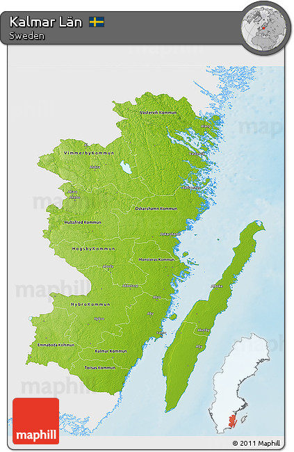 Physical 3D Map of Kalmar Län, single color outside