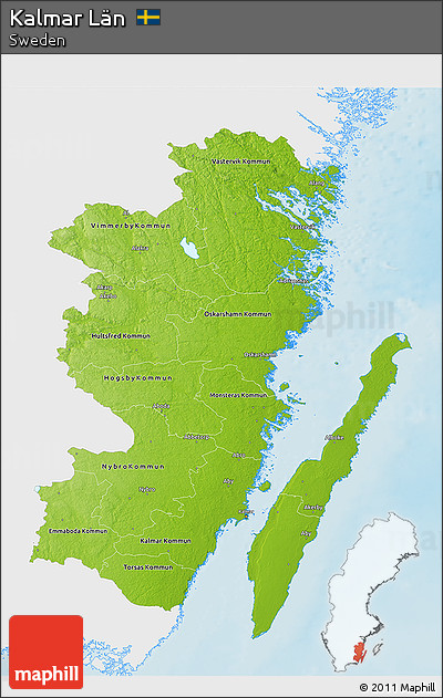 Physical 3D Map of Kalmar Län, single color outside
